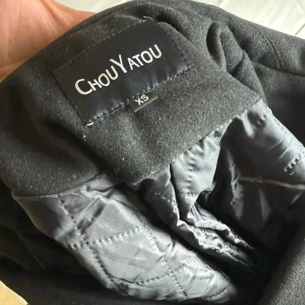 Chouyatou Men's Black Wool Blend Pea Coat - Size XS